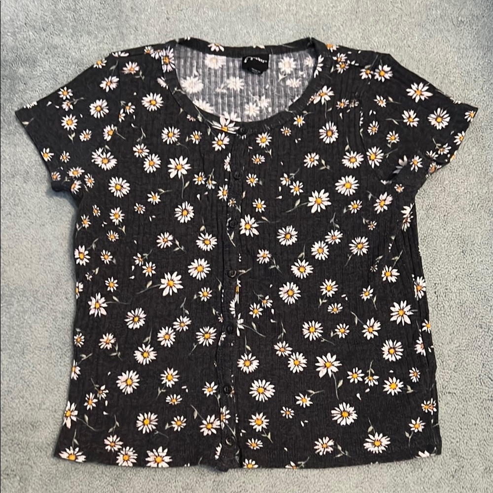 Kids Floral Black Button-Up